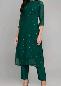 Green 💚 Faux Georgette Sequin Pattern Kurta set