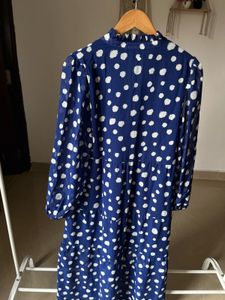 Tie Neck Tiered Blue polka DOT Midi dress