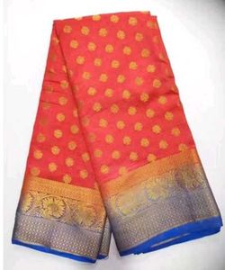 Elegant Red & Gold  And Blue Saree