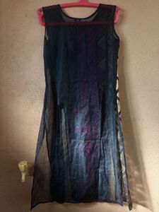 Black Colour Transparent Mid Cut Kurti