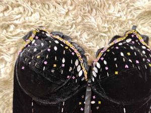 Black Velvet Stone And Sequin detailed Corset