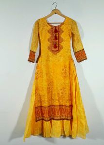 Yellow Printed Layered For Girl's