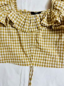 Gingham Crop Top with Puff Sleeves