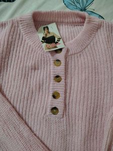 Pink Knit Button Sweater