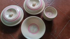 Vintage Ceramic Dinner Set with Pink Floral Border