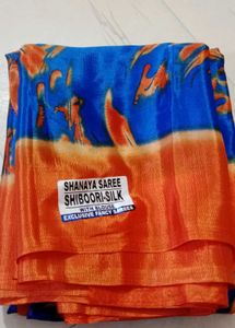 Blue &amp; Orange Shibori Silk Saree