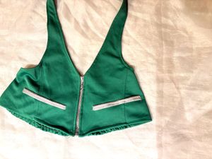 Beautiful Halter Green Zip-Up Top