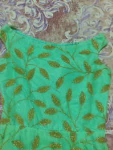 Mint Green &amp; Gold Embellished Evening Gown
