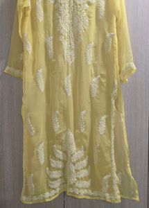 Yellow Chikankari Kurthi With Self Inner Wear