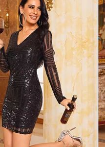 URBANIC Black And Nude Sequinned Bodycon Dress