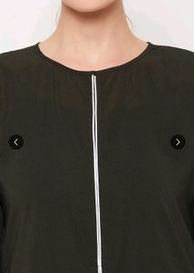 Elegant Olive Green Abaya with White Trim