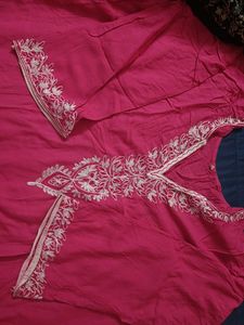 Unused Cotton Kurta With White Embroidery