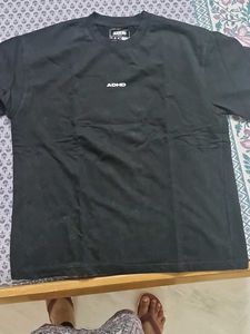 ADHD Cropped Oversized Black Tee 240gsm