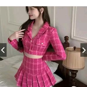 Pink Plaid Crop Top & Skirt Set