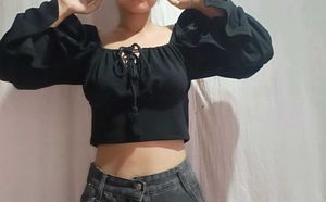 Chic Black Peasant Top