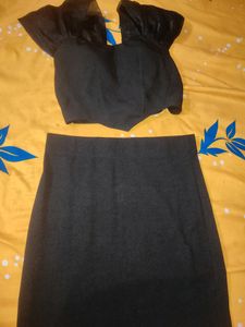 New Padded Crop Top With Black Fitted Skirt