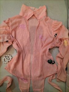 Vintage Embroidered Peach Blouse &amp; A Crop-top