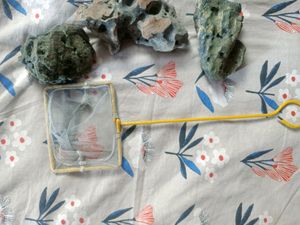 Aquarium Stone With Small Fish Net, Connector,Air