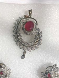 Ruby Pendant Earring Set
