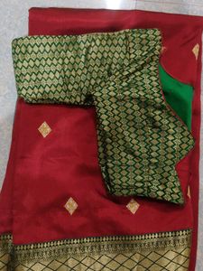Maroon Saree With Green Blouse