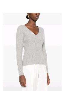 Grey Ribbed V Neck Sweater