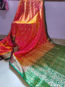Wedding  Satin Silk Saree With Stiched Blouse