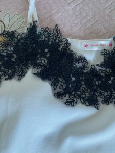 White Crop Top with Black Lace