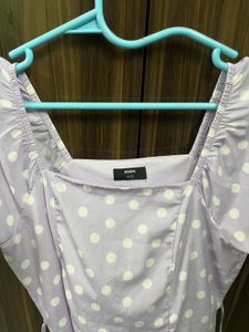 New mAx Polka Dot Square Neck Lavender Dress