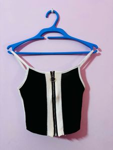 Black & White Zip-Up Crop Top