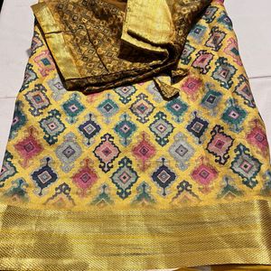 golden yollwe cotton silk saree