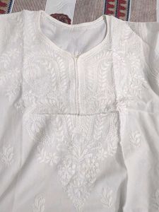 White Embroidered Kurta With Pocket Pants