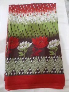 74)New Red Printed Beautiful Saree