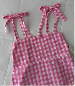 CUTE GINGHAM PRINT TIE UP TOP