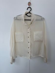 White Ruffle Detail Shirt