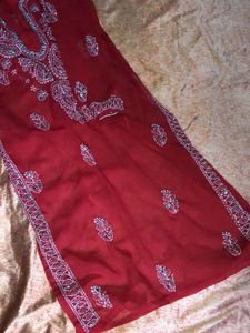 Red Embroidered Chikan Kurti