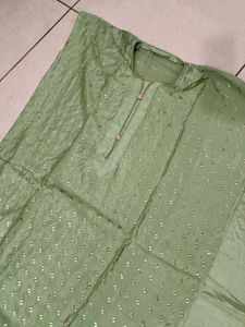 unstitched pista green kurta