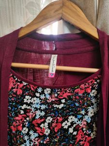 Beautiful Maroon Top With Attached Shrug