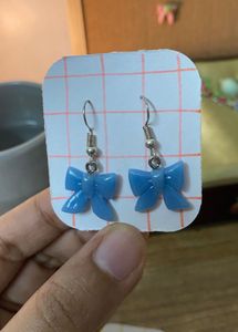 Blue Bow Drop Earrings