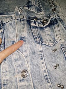 Studded Acid Wash Denim Vest