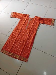 Bright Orange Rich Silk Bandhani Kurta