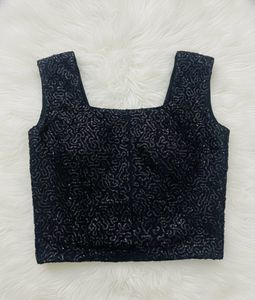 Black Sequin Crop Top White Floral Embroidered Ski