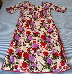 Floral Red - Off White Churidar Top