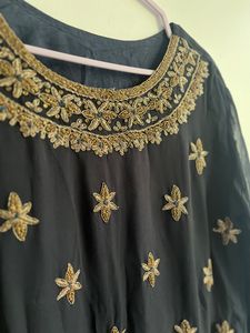 Elegant Black &amp; Gold Embroidered Sharara Suit
