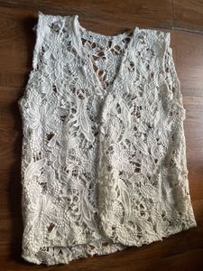 White Floral Lace Vest