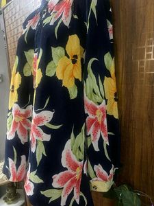 Dark Blue Digital Printed Crush Pleated Shirt