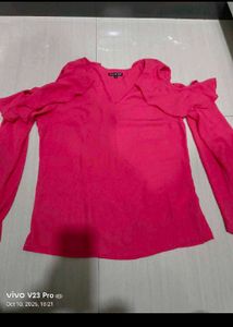 Pink Ruffle Cold Shoulder Top