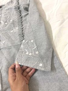 Grey Embroidered Kurta
