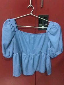Blue Puff Sleeve Top