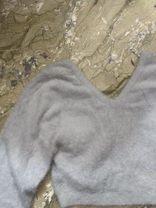 Fluffy Cropped V-Neck Sweater