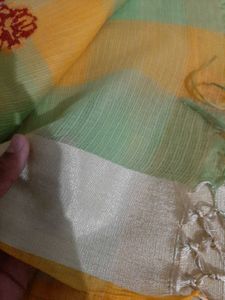 Green Yellow Supernet Saree